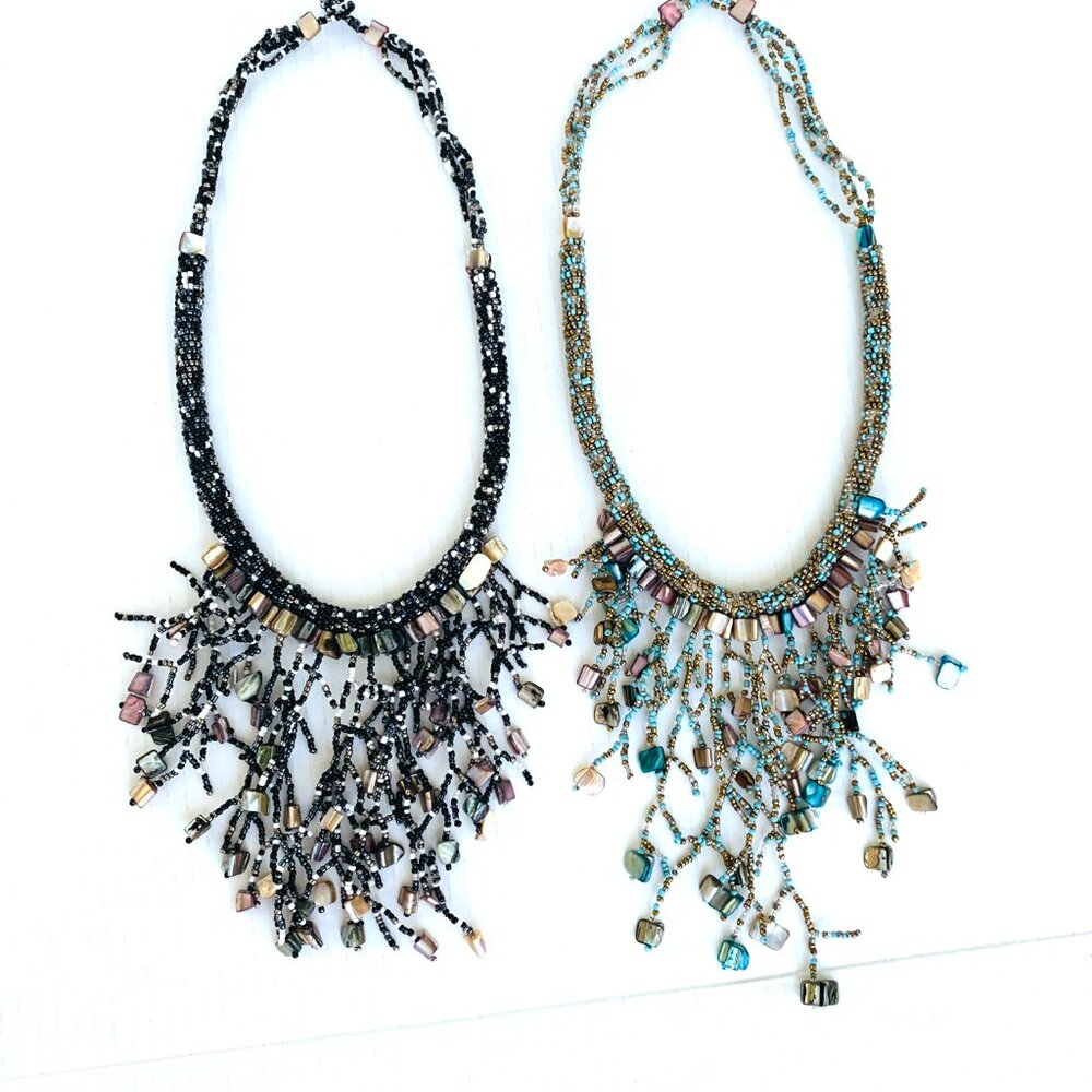 2 BEADED NECKLACES  Custom Bib Style Jewelry Art